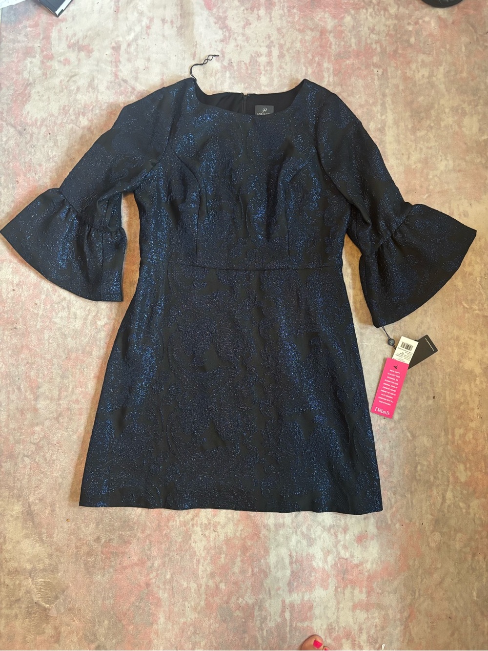NEW WITH TAGS Adrianna Papell Navy Sparkle Bell-Sleeve Mini Dress